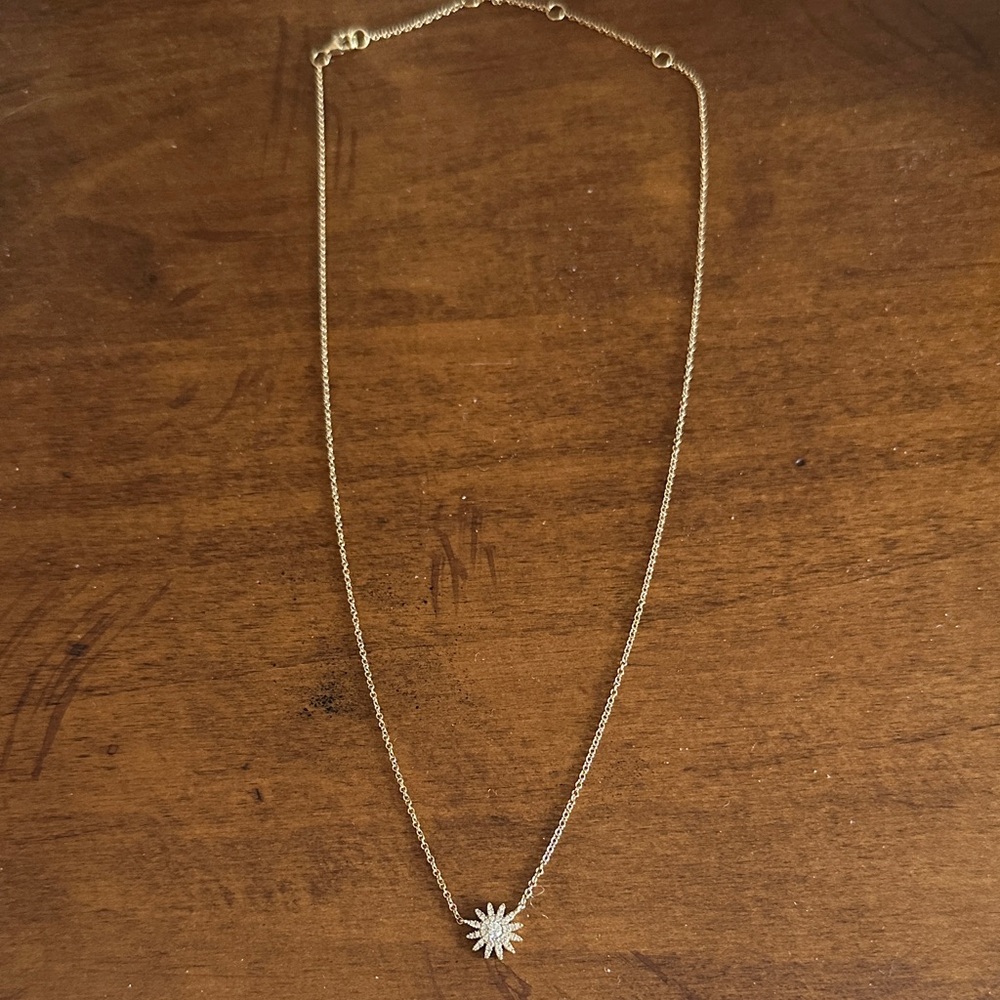 Diamond and 14 kt Gold Starburst Pendant Necklace